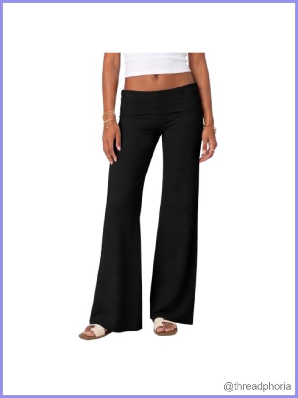 Fold Over Low Rise Flared Yoga Pants Stretch Lounge Sweatpants